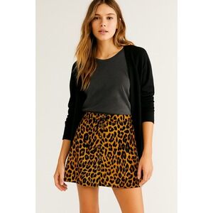 Crazy‎ Train Leopard Print Button Front Mini Skirt L Western Boho Chic